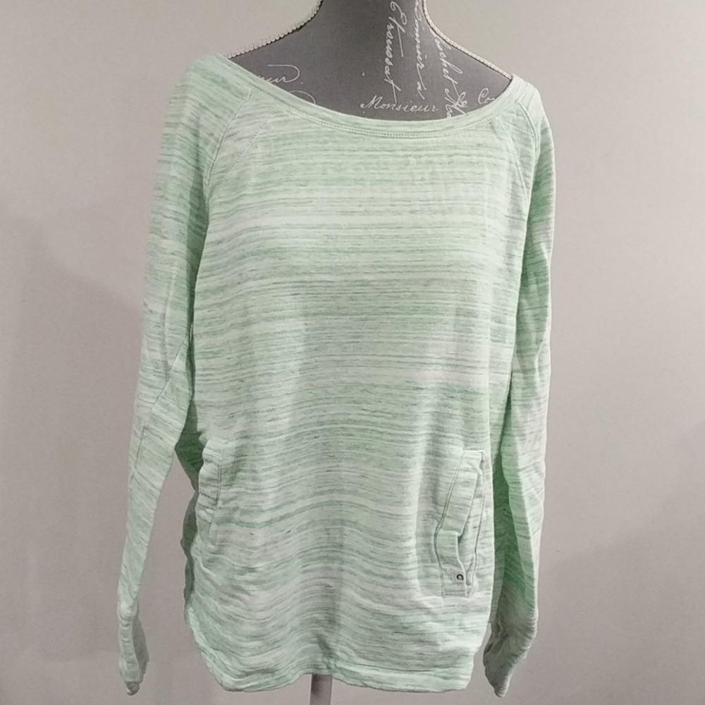 Hyba green and white round neck pullover